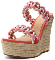 Schutz Juliet Coral Strappy Woven Slip On Open Toe Wedge Heeled Platform Sandals