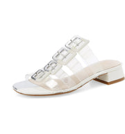 Cecelia New York Lincoln Slide White Slip On Clear Mule (Silver Alabaster)