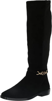 Sam Edelman Clive Black Suede Squared Toe Stacked Heel Knee High Fashion Boots