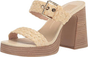 Dolce Vita Landry Vanilla Raffia Slip On Square Toe Stacked Block Heeled Sandals