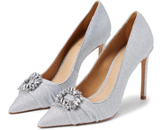 Schutz Meisho Glam Silver Pointed Toe Glittery Upper Stiletto Heel Pumps Shoes