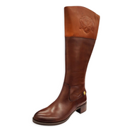 Franco Sarto Chipper Brown Leather/Banana Wide Calf Riding Flat Comfort Boots