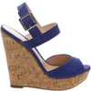 Schutz Brunnah Olympian Blue Nubuck Wedge Platform Peep Toe High Heel Sandal