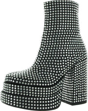 Steve Madden Cobra Black Rhinestone Platform Block High Heel Fashion Ankle Boots