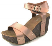 Refresh Mara-05 Rose Gold Fashion Ankle Strap Open Toe Wedge Heeled Sandals