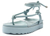 Schutz Siena Sport Blue Faux Leather Vinyl Strap Ankle Lace Up Low Heel Sandals