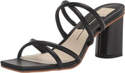 Dolce Vita Patsi Black Leather Slip On Squared Open Toe Block Heeled Sandals