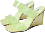 Steve Madden Isa Lime Square Toe Dress Mules Slide Strapped Wedge Sandals