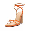 Schutz Narah Orange Open Toe Cross Buckle Ankle Strap Block High Heeled Sandals
