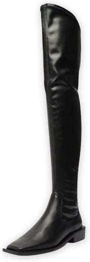 Schutz Guily Up Black Nappa Leather Square Toe Side  Zipper Dress Knee Boots