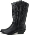 Soda Reno Black Pu Western Cowboy Pointed Toe Knee High Pull On Western Boots