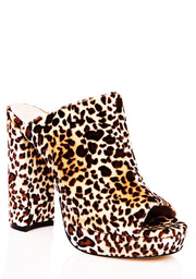Shellys London Regina Leopard Fashion High Block Heel Platform Open Toe Pumps
