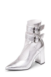 Jeffrey Campbell Pontius Silver Crinkle Unique Runway Cut Out Ankle Booties