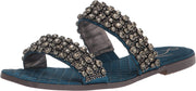 Sam Edelman Ezel Peacock Blue Squared Open Toe Embellished Slip On Flat Sandals