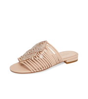 Cecelia New York  Darleen Slide Sandal Nude/Gold Stone Slip On Caged Mule Flat