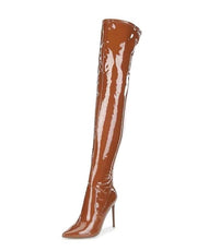 Steve Madden Viktory Cognac Patent Over the Knee Stiletto Heel Pointed Toe Boots