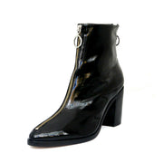 Schutz Agatha Black Patent Leather Pointed Toe Edgy Designer Ankle Nyra Bootie