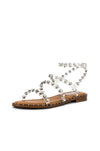 Steve Madden Travel Clear Fashion Rhinestone Leather Embellished Flat Sandals