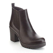 Refresh CLUB-01 Women's Elastic Panel Brown Slip On Chunky Heel Ankle Booties