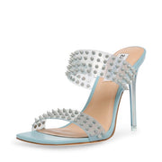 Steve Madden Lunna Light Blue Embellishment Detailed Square Toe Heeled Sandal