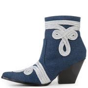 Cape Robbin Kelsey-20 Denim Blue White Trim Pointed Toe Western Ankle Bootie