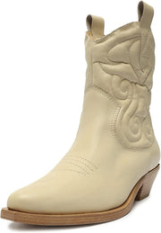 Schutz Zachy Egg Shell Pointed Toe Embroidery Upper Minimal Heel Cowboy Boots