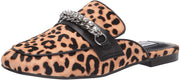 Steve Madden Kalista-L Chain Embellished Print Calf Hair Flat Mules Leopard