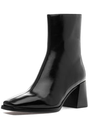 Jeffrey Campbell Sherpal Black Leather Square Toe Block Heel Fashion Ankle Boots