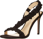 Jessica Simpson Jessin Black Suede Open Toe Flower Strap High Heel Dress Sandal