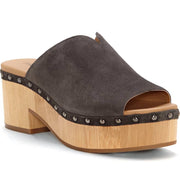 Lucky Brand Simbrenna Grey Platform Slip On Slide Mule Wood Clog Pumps Sandals