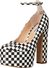 Steve Madden Skyrise Black/White Block Heel Almond Toe Ankle Strap Fashion Pumps