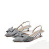 Sam Edelman Treena Soft Silver Pointed Toe Slingback Kitten Heeled Bow Pumps