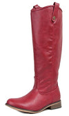 Breckelles Rider-18 Womens Red Vegan Leather Pull On Stacked Heel Riding Boots