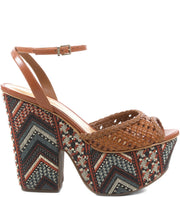 Schutz Grazy Caramel Brown Emroidered Platform Sandals