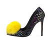 Privileged Dulce Black Multi Laser Cut Polka Dot Pom Pom Fur Funky Sexy Pumps