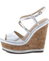 Schutz Charlotte Rose Mirrored Leather Platform Wedge Heeled Silver Sandals