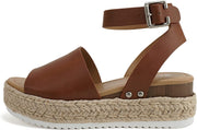 Soda Topic Cognac Pu Espadrille Platform Ankle Strap Studded Platform Sandals