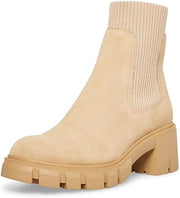 Steve Madden Hayle Sand Suede Lug Heel Pull On Rounded Toe Fashion Ankle Boots