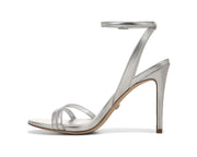 Sam Edelman Gemmie Soft Silver Metallic Ankle Strap Stiletto Heeled Sandals