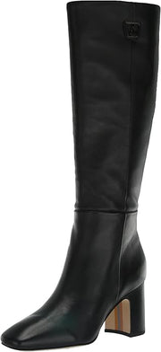 Sam Edelman Faren Black Leather Squared Toe Block Heel Knee High Fashion Boots