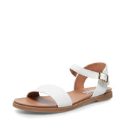 Steve Madden Dina White Leather Ankle Strap Cushioned Banded Flat Sandals