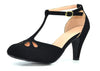 Chase and Chloe Kimmy-36 Black Nubuck Kitten Heel Rounded Toe Ankle Strap Pumps