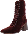 Sam Edelman Westie 2 Brick Velvet Lace Up Zipper Square Toe Block Heel Boots