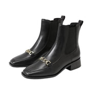 Sam Edelman Torance Black Leather Pull On Square Toe Bit Chain Chelsea Booties