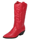 Soda Red Reno Western Cowboy Pointed Toe Knee High Pull On Tabs Boots Red Str Pu