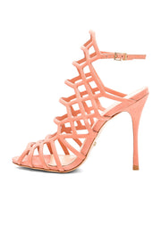 Schutz Juliana Sweat Peach Light Coral Single Sole Stiletto Heel Caged Sandals