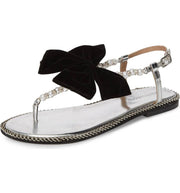 Jeffrey Campbell Adelisa Silver Slim Strap Pearl Crystal Black Bow Thong Sandals