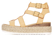 Soda Embassy Nude Caged Esspadrille Open Toe Platform Flatform Wedge Sandals