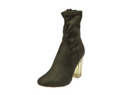 Cape Robbin Fay-1 No Frontin Glass Heel Stretch Suede Ankle Boot Olive Suede