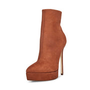 Steve Madden Velina Brown Nubuck Zipper Closure Pointed Toe Platform Boots